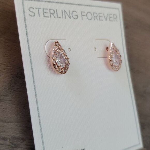 Rose Gold Teardrop Cubic Zirconia Stud Earrings - Picture 5 of 9